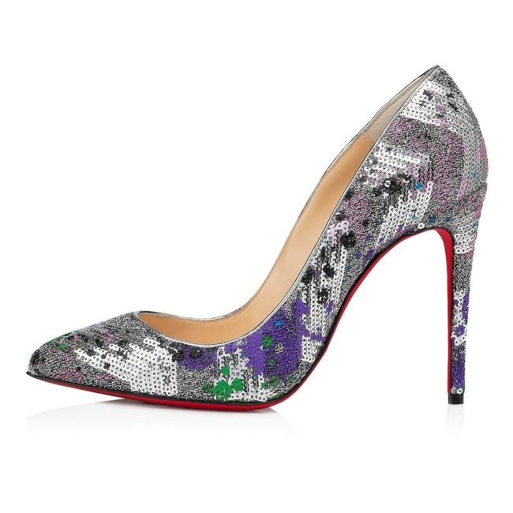Christian Louboutin Silver Pigalle Follies 100 Paillette Splash Sequin Stiletto